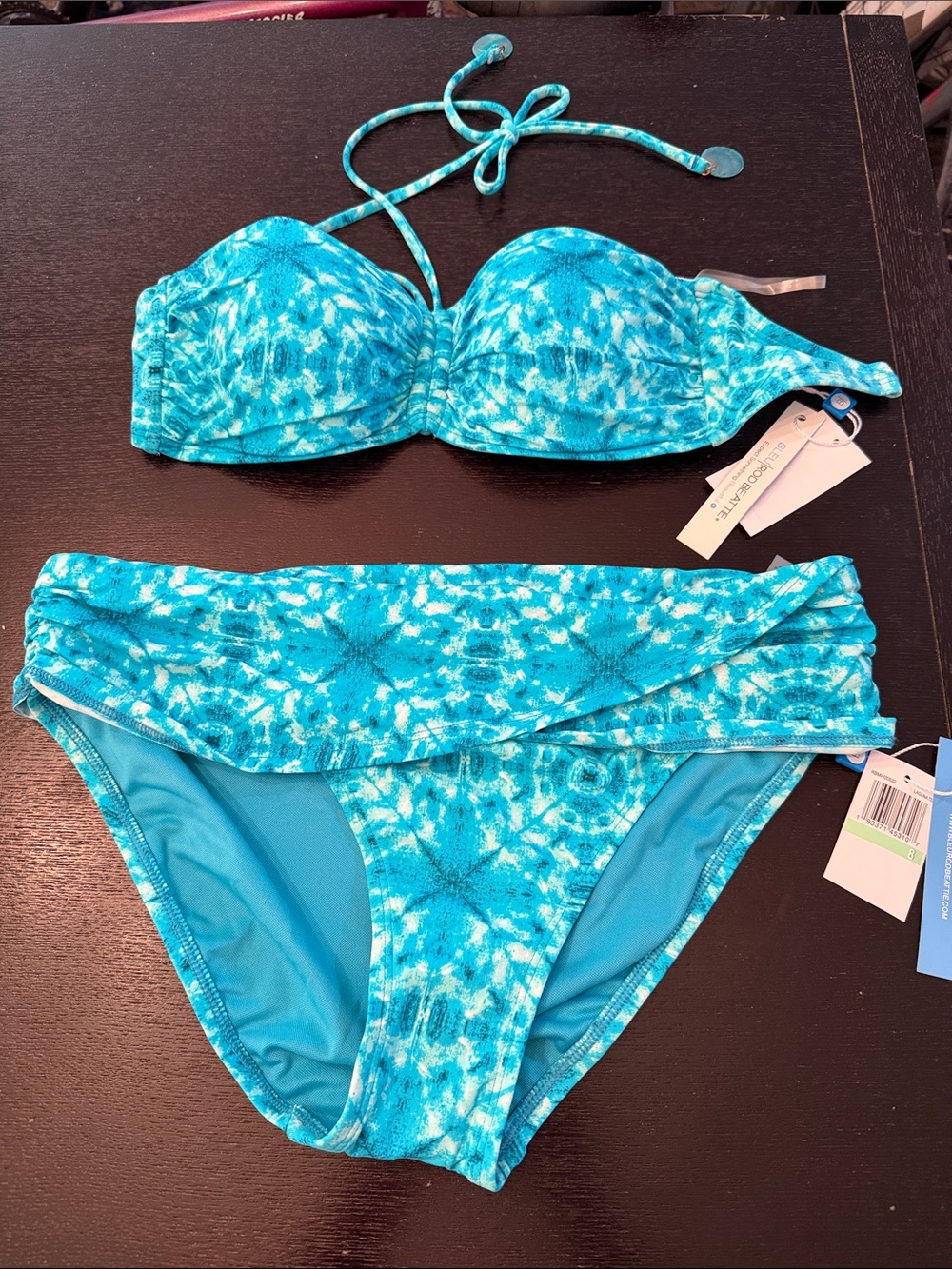 Bleu Rod Beattie Turquoise Tie-Dye Bandeau Bikini Set